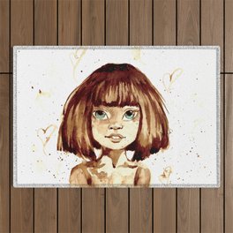 Stained soul // Cute girl coffee art // Hand painted  Outdoor Rug