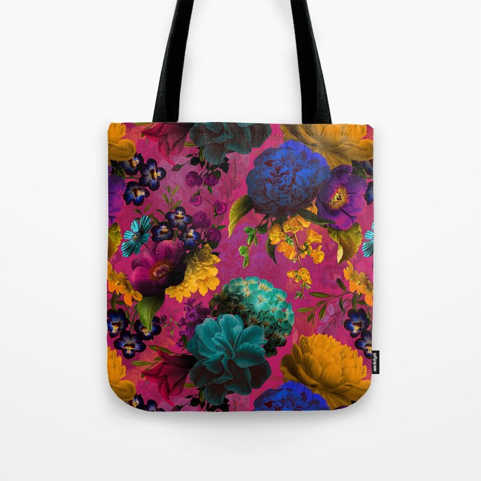 Vintage Shabby Chic Purple Botanical Lush Flowers Midnight Garden Tote Bag By Vintage Love Society6