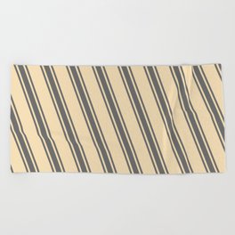 [ Thumbnail: Tan and Dim Grey Colored Striped Pattern Beach Towel ]