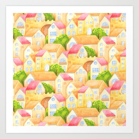 Watercolor Town Art Print
