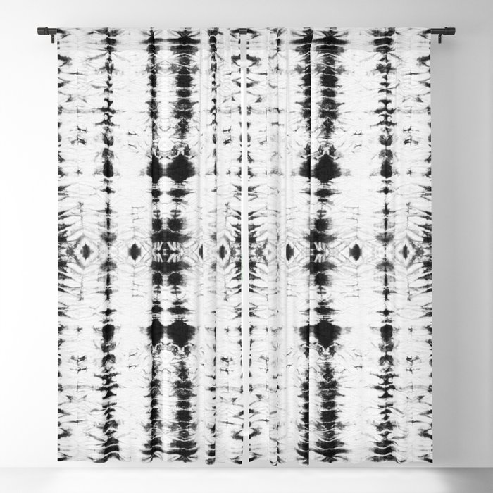 Shibori tiedye black & white vertical stripes Blackout Curtain