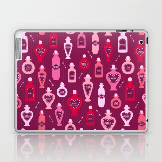 Retro Valentine's magic potion bottles burgundy pattern Laptop & iPad Skin