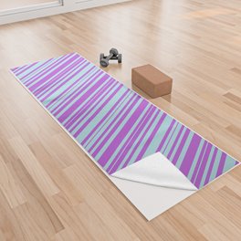 [ Thumbnail: Powder Blue & Orchid Colored Lined Pattern Yoga Towel ]