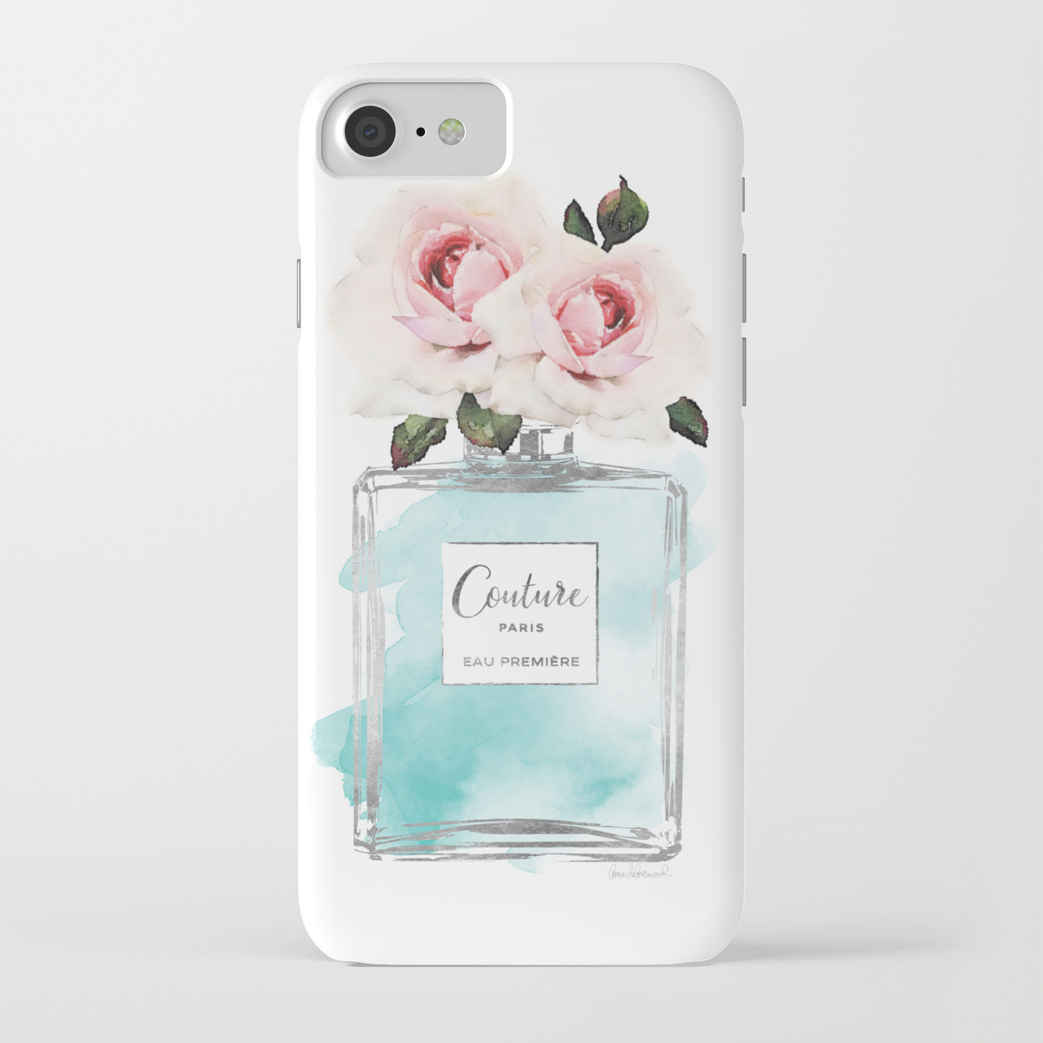 Perfume Watercolor Perfume Bottle With Flowers Teal Silver Peonies Fashion Illustration Iphone Case By Amandagreenwood Society6