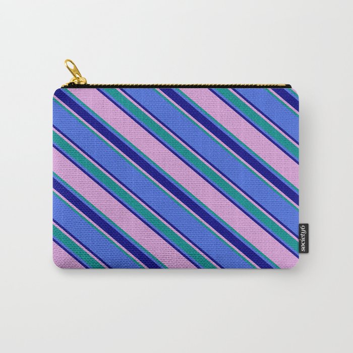 Plum, Dark Cyan, Royal Blue, and Blue Colored Lined Pattern Carry-All Pouch