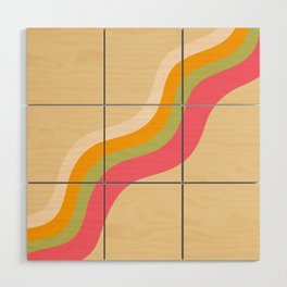 Loana - Pink Green Orange Colourful Wavy Minimalistic Retro Stripes Art Design Pattern  Wood Wall Art