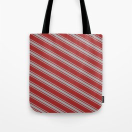 [ Thumbnail: Brown & Dark Gray Colored Lined/Striped Pattern Tote Bag ]