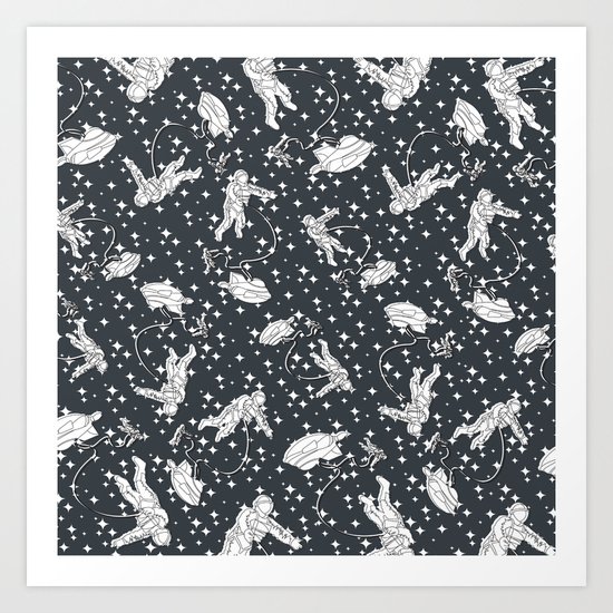 Astronaut, spaceship within a cluster of stars Art Print