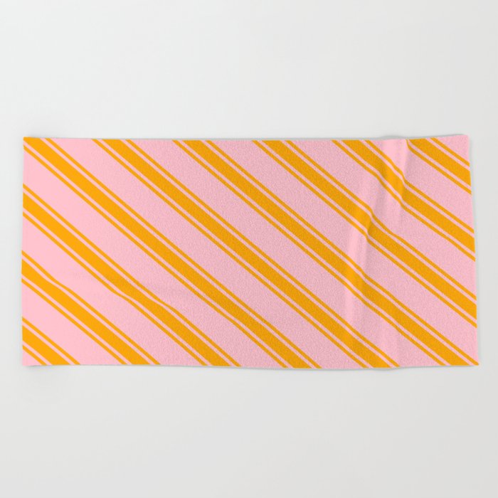Pink & Orange Colored Lines/Stripes Pattern Beach Towel