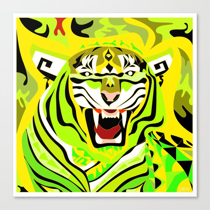 yellow light tiger ecopop in zodiac bengal wallpaper art  Canvas Print