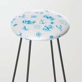 Turquoise Silhouettes Of Vintage Nautical Pattern Counter Stool