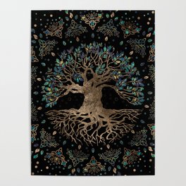 Tree of life -Yggdrasil Golden and Marble ornament Poster