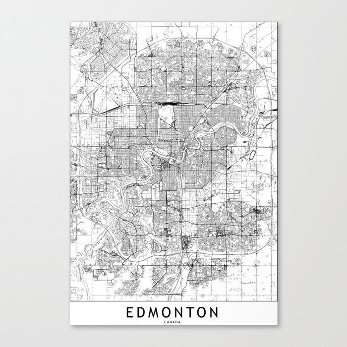 Edmonton White Map Canvas Print