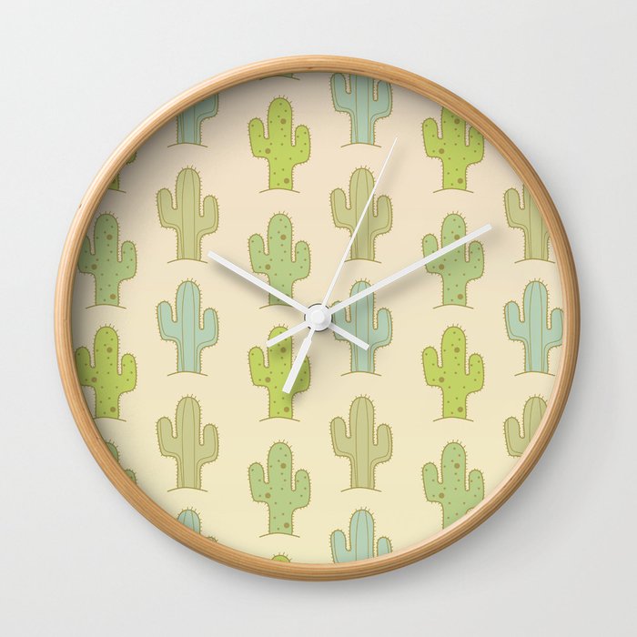 Cactus in sandy desert Wall Clock