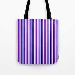 [ Thumbnail: Colorful Blue, Dark Violet, Cornflower Blue, Beige, and Plum Colored Lined Pattern Tote Bag ]