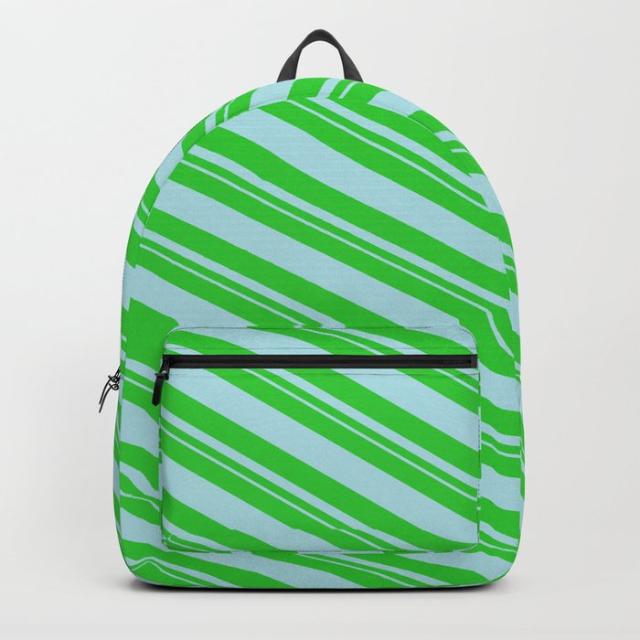 Lime Green and Powder Blue Colored Pattern of Stripes Backpack