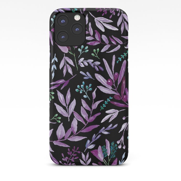 Eucalyptus Leaves Watercolor Pattern Violet iPhone Case