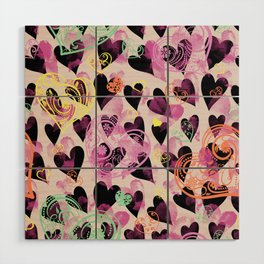 Colorful Heart Doddled Valentines Day Anniversary Pattern Wood Wall Art