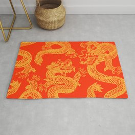Red and Gold Battling Dragons Rug