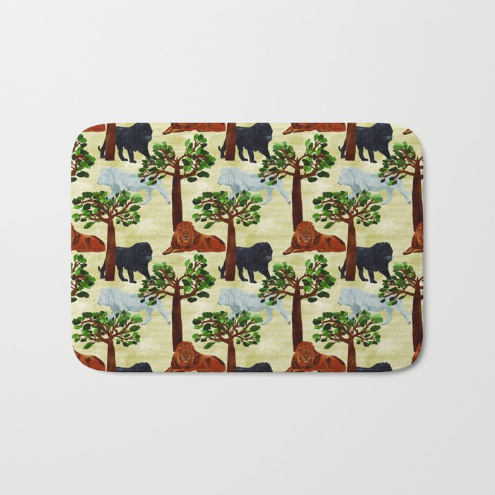 digital pattern with white, black and brown lions Bath Mat