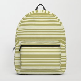 [ Thumbnail: Beige & Dark Khaki Colored Lined/Striped Pattern Backpack ]