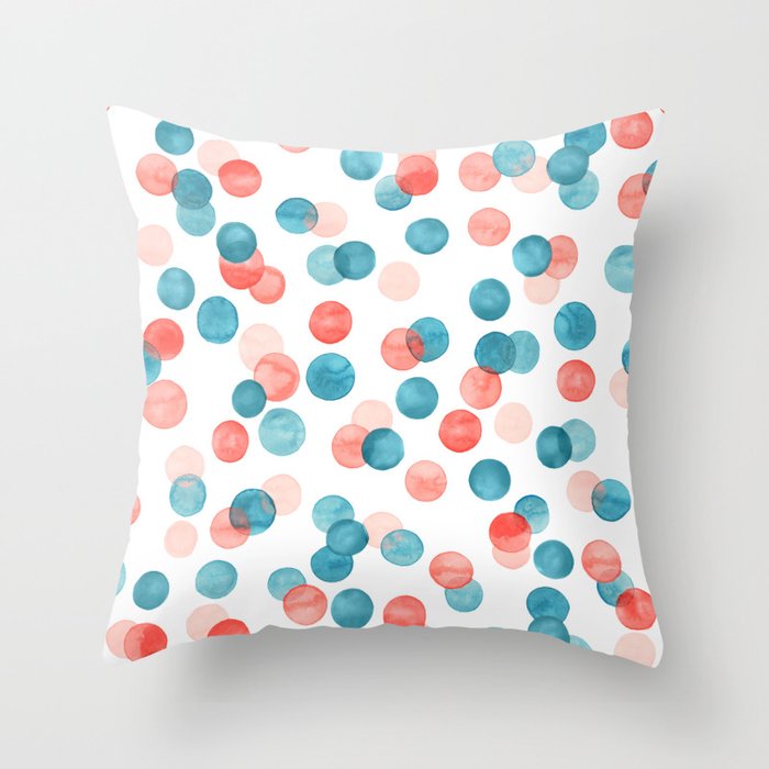 Watercolor Bubbles in Peach Coral and Teal Throw Pillow