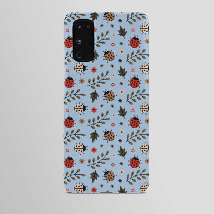 Ladybug and Floral Seamless Pattern on Pale Blue Background Android Case