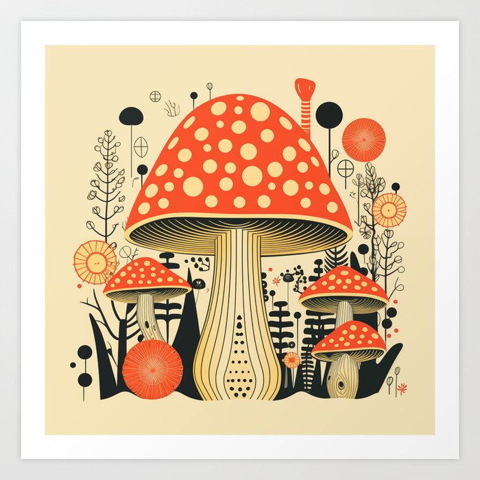 Nature's Palette: Mushroom Garden Poster Delight Art Print