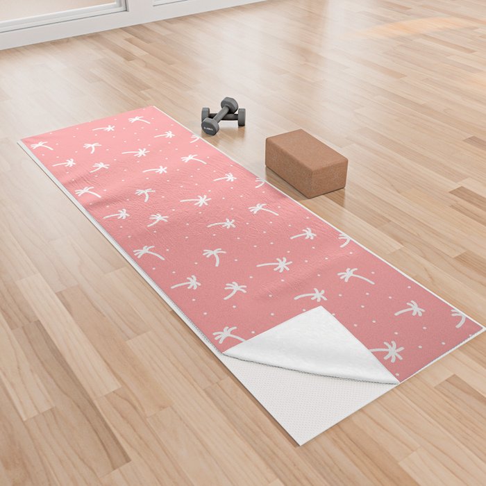 Sweet Pink And White Doodle Palm Tree Pattern Yoga Towel