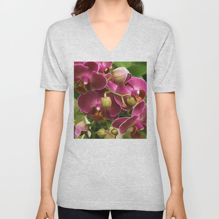 Cascading Pink Magenta Orchid Flowers Art Photo V Neck T Shirt