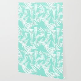 Seafoam And White Fern Leaf Pattern Wallpaper
