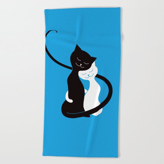 White And Black Cats In Love Beach Towel