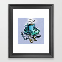Snuggly dragon and a coffee cup Framed Art Print
