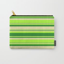 [ Thumbnail: Light Green, Forest Green, and Pale Goldenrod Colored Lines Pattern Carry-All Pouch ]