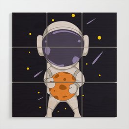 Astronaut carrying the moon Wood Wall Art