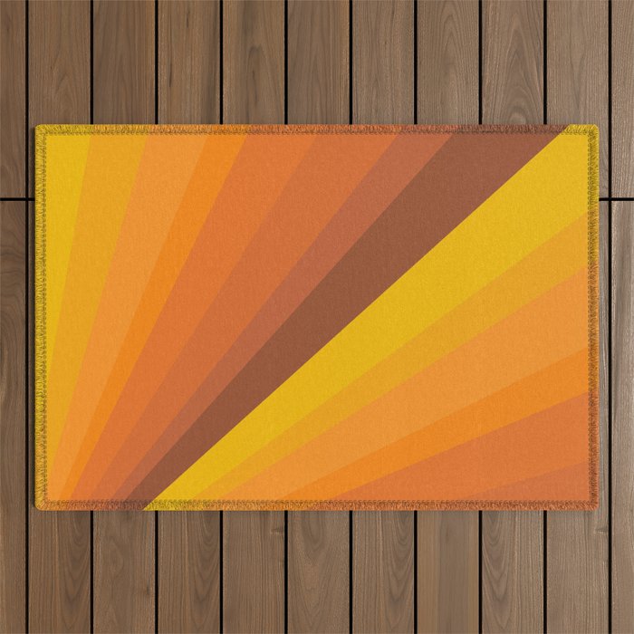 Retro sun rays - yellow, orange, brown Outdoor Rug