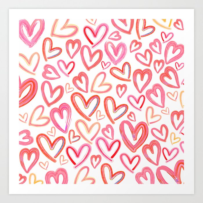 Preppy Room Decor - Lots of Love Hearts Collage on White Art Print