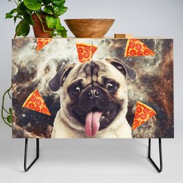 Pug in flying pizza space Credenza