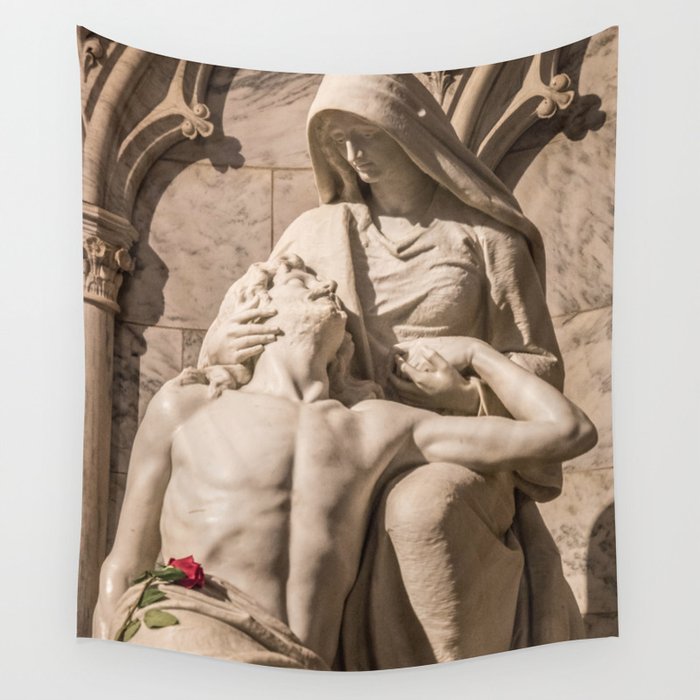 Compassion ~ Photo Of Jesus And Mary Pieta Sculpture Wall Tapestry