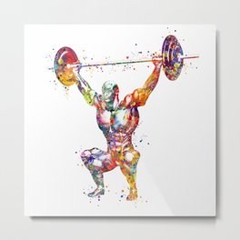 Weightlifter Muscles Watercolor Metal Print