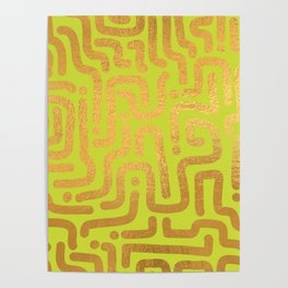 Lime Gold colored abstract lines pattern Poster