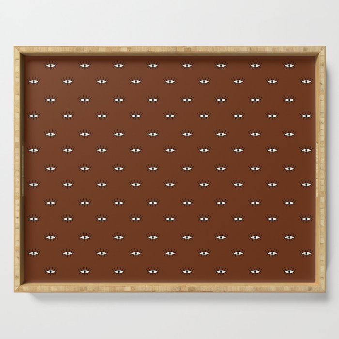 Brown retro eyes pattern Serving Tray