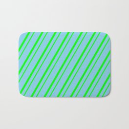 [ Thumbnail: Sky Blue & Lime Colored Striped Pattern Bath Mat ]