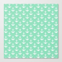 Anchors (White & Mint Pattern) Canvas Print