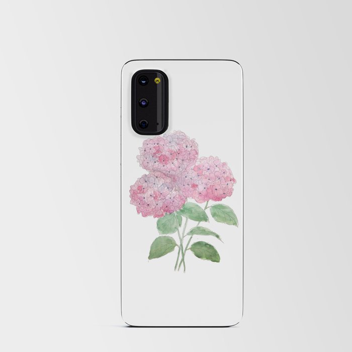3 pink hydrangea flower ink and watercolor Android Card Case