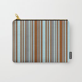 [ Thumbnail: Brown, Powder Blue & Grey Colored Stripes/Lines Pattern Carry-All Pouch ]