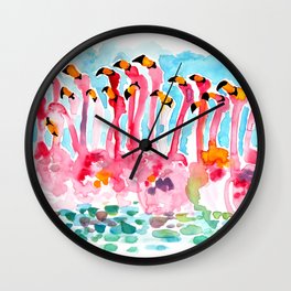 Welcome to Miami - Flamingos Illustration Wall Clock