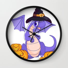 Witch Hat Dragon With Jack O Lantern Halloween T-Shirt Wall Clock
