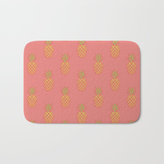 Retro Pineapple Repeat Pink on Peach Bath Mat