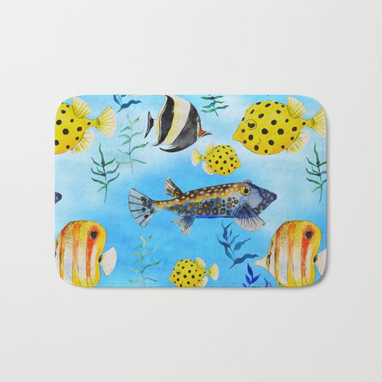 The deep sea-fishes in the sea- watercolor I Bath Mat